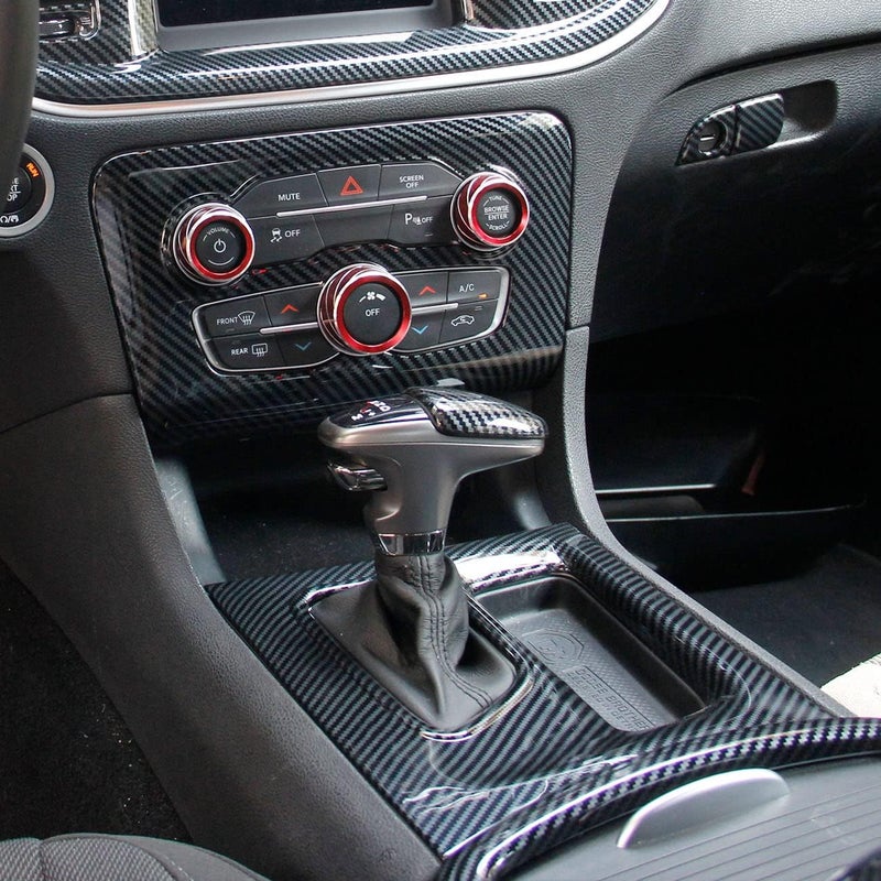 crosselec Carbon Fiber Central Control AC Switch Gear Shift Panel Cover Trim 2pcs for Dodge Charger 2015-2022 - Image 3