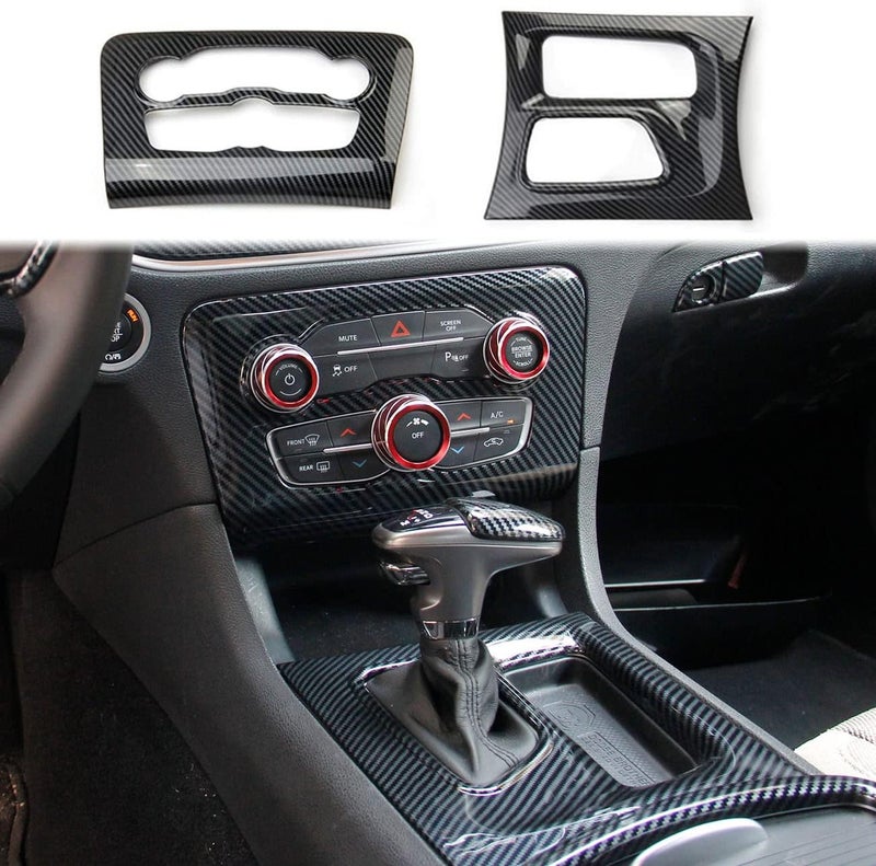 crosselec Carbon Fiber Central Control AC Switch Gear Shift Panel Cover Trim 2pcs for Dodge Charger 2015-2022 - Image 1