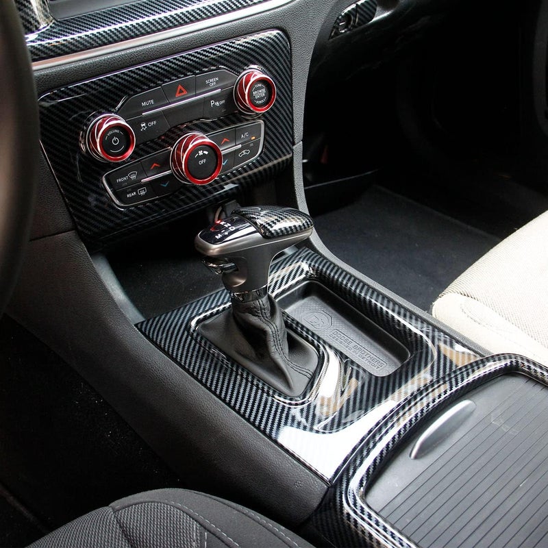 crosselec Carbon Fiber Central Control AC Switch Gear Shift Panel Cover Trim 2pcs for Dodge Charger 2015-2022 - Image 2