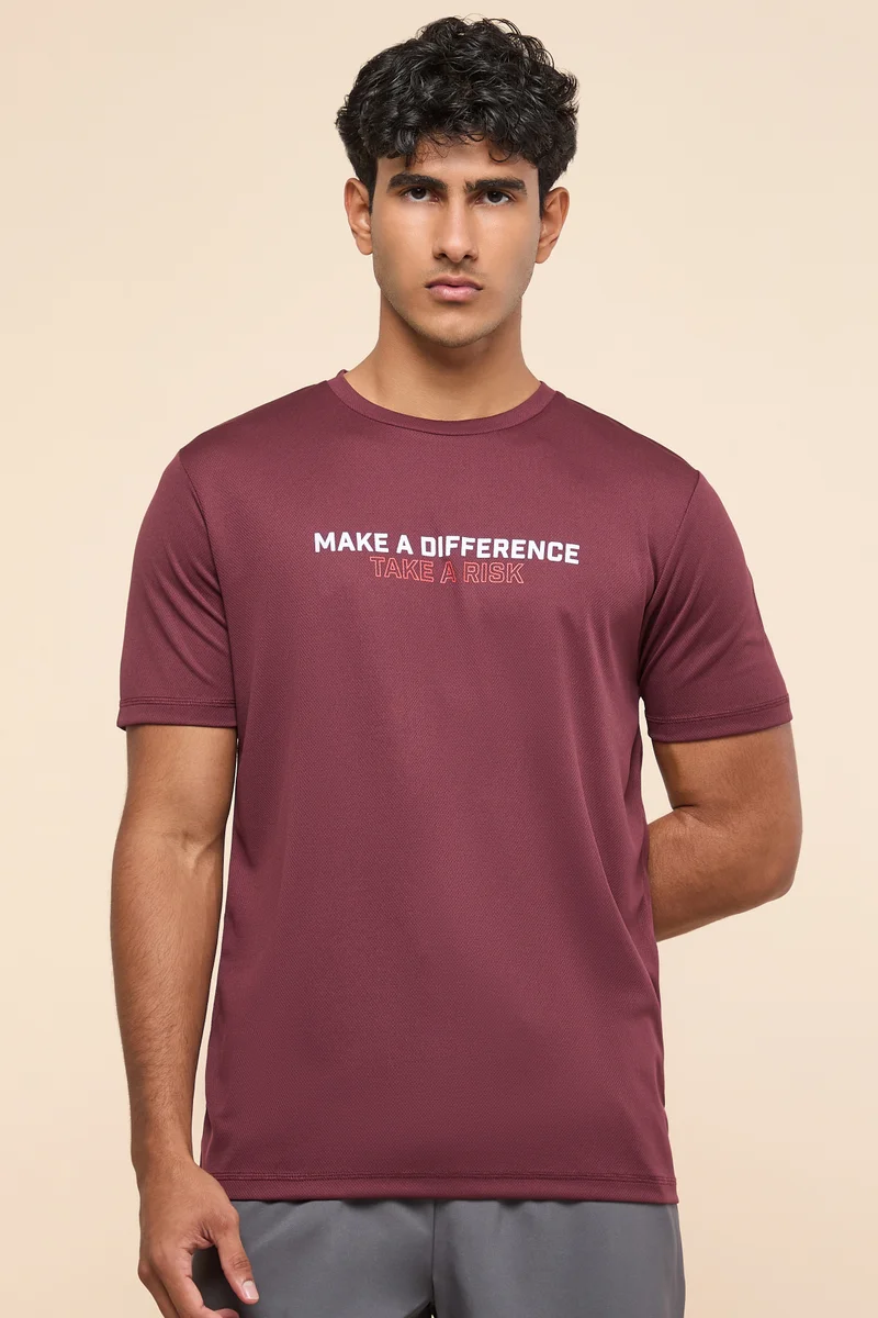 R&B Typography Print Active T-Shirt with Crew Neck and Short Sleeves