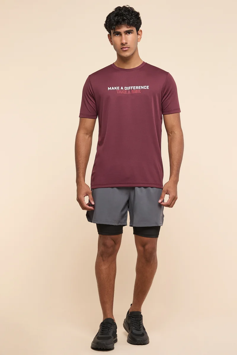 R&B Typography Print Active T-Shirt with Crew Neck and Short Sleeves