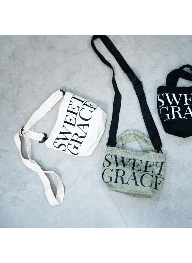 Large Letter Twill Trumpet Canvas Crossbody Shoulder Bag for Women and Men – Stylish “Sweet Grace” Printed Tote with Adjustable Strap, Durable Lightweight Fabric, Everyday Casual Travel Shopping Bag with Spacious Interior - Image 2