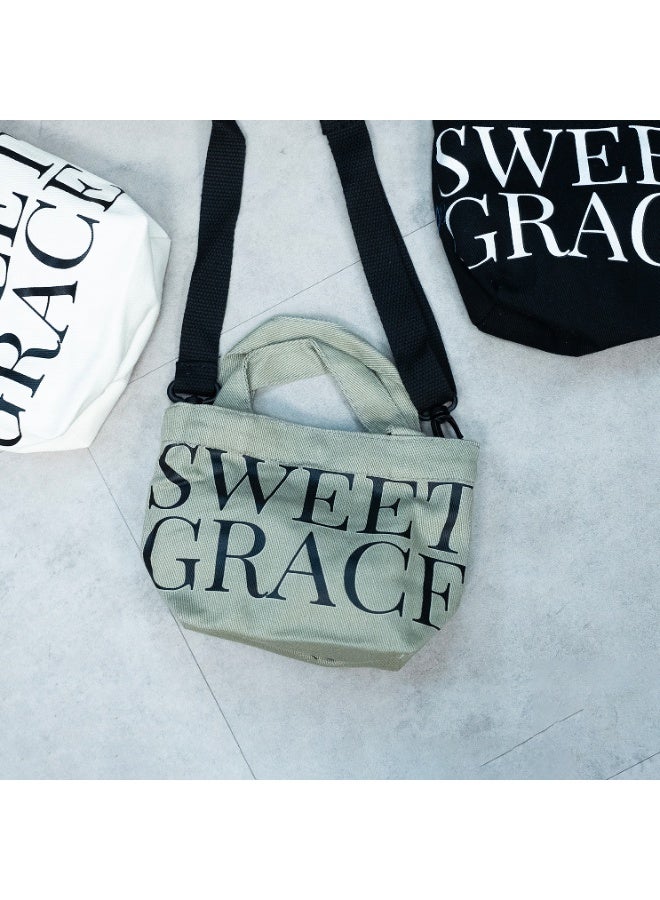 Large Letter Twill Trumpet Canvas Crossbody Shoulder Bag for Women and Men – Stylish “Sweet Grace” Printed Tote with Adjustable Strap, Durable Lightweight Fabric, Everyday Casual Travel Shopping Bag with Spacious Interior - Image 3