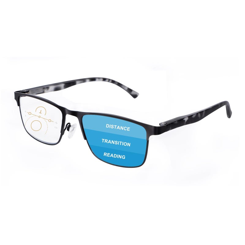 OKH 2 Pack Mens Quality Progressive Multifocus Reading Glasses for Man 10x Blue Light Blocking Spring Hinge Multifocal Readers Full Frame Metal Eyeglasses