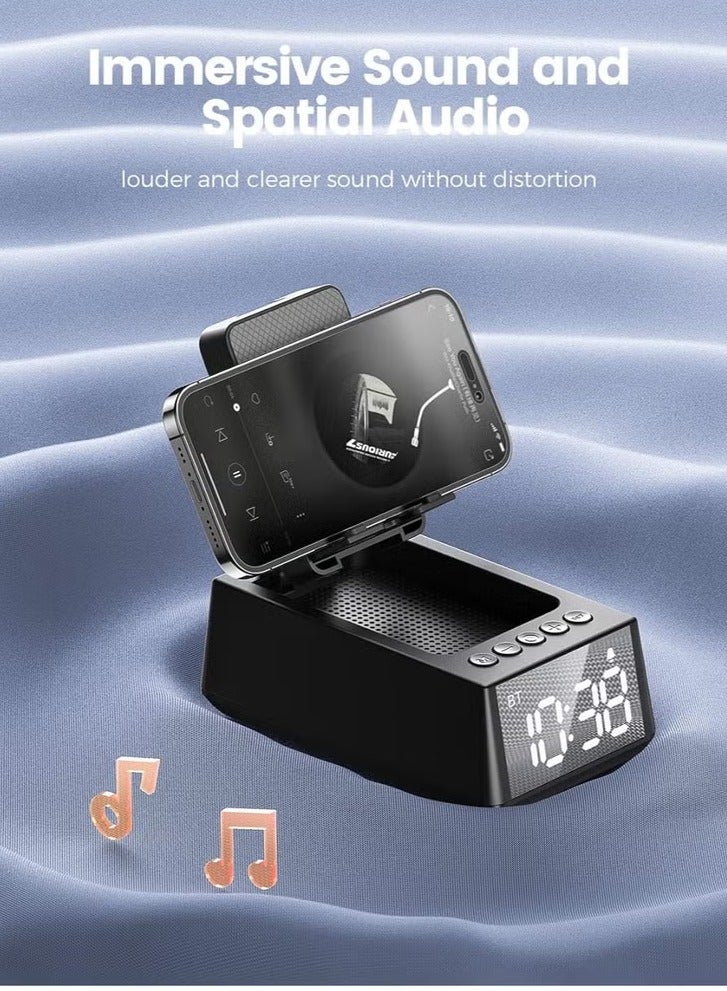 Cell Phone Stand Bluetooth Speakers, Cool Tech Kitchen Gadgets, Adjustable Phone Holder with LED Digital Alarm Clock, HD Surround Sound, Compatible for iPhone/Samsung/iPad Tablet