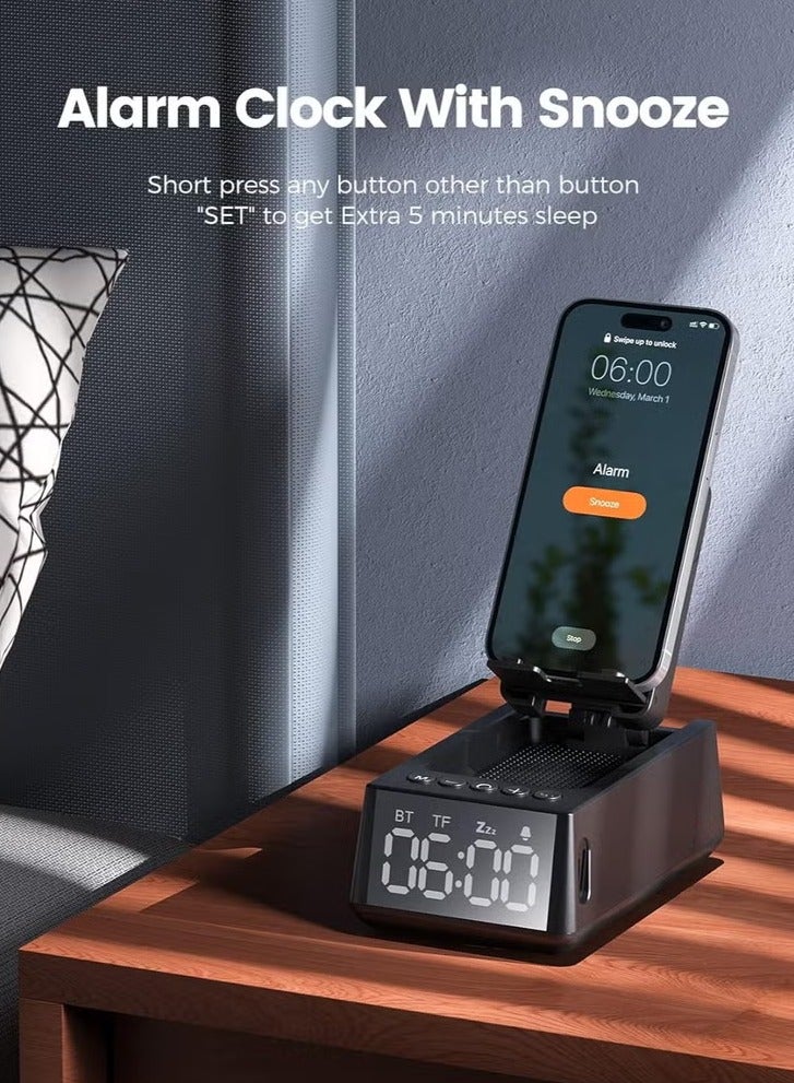 Cell Phone Stand Bluetooth Speakers, Cool Tech Kitchen Gadgets, Adjustable Phone Holder with LED Digital Alarm Clock, HD Surround Sound, Compatible for iPhone/Samsung/iPad Tablet