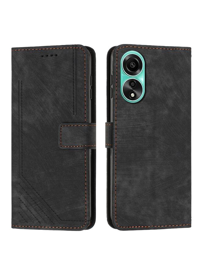 S-TOP Case For OPPO A58 4G Skin Feel Stripe Pattern Leather Phone Case with Lanyard - Image 2