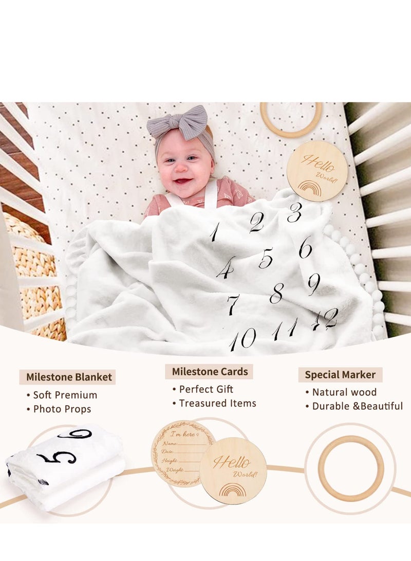 Baby Milestone Monthly Blanket Mat with Double-Sided Milestones Cards and Circle Garland Thick Flannel Round Rug for Boy Girl, Baby Photography Props - Image 5