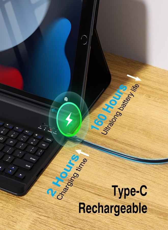جراب لوحة مفاتيح OYEEICE لجهاز iPad من الجيل التاسع - غطاء لوحة مفاتيح لاسلكي قابل للفصل مع حامل قلم لجهاز iPad من الجيل التاسع/الثامن/السابع مقاس 10.2 بوصة، وiPad Pro مقاس 10.5 بوصة، وiPad Air من الجيل الثالث - أسود - Image 3