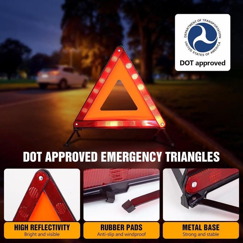 XOOL Triple Warning Triangle Emergency Warning Triangle Reflector Safety Triangle Kit Suitable for Roadside Emergencies, 3-Pack - Image 2