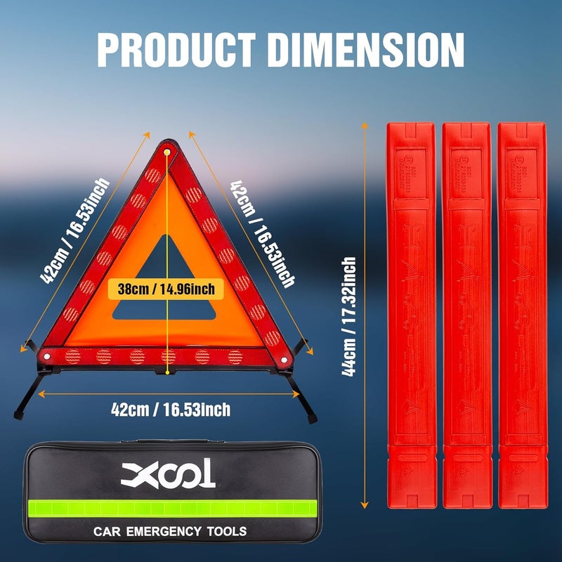 XOOL Triple Warning Triangle Emergency Warning Triangle Reflector Safety Triangle Kit Suitable for Roadside Emergencies, 3-Pack - Image 5