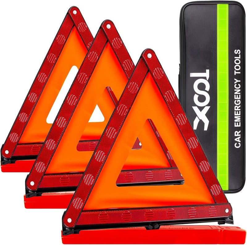 XOOL Triple Warning Triangle Emergency Warning Triangle Reflector Safety Triangle Kit Suitable for Roadside Emergencies, 3-Pack - Image 1