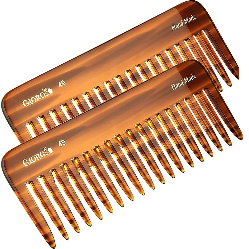 Giorgio G49 Large Hair Detangling Comb Wide Teeth for Thick Curly Wavy Hair Long Hair Detangler Comb For Wet and Dry Handmade of Quality Cellulose SawCut Hand Polished Tortoise Shell 575