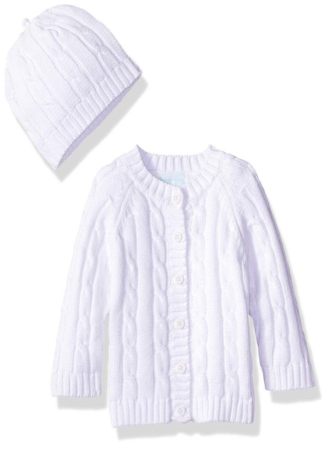 Baby Dove aby Dove Cable Knit Cardigan & Beanie Set,White,6-9 Months
