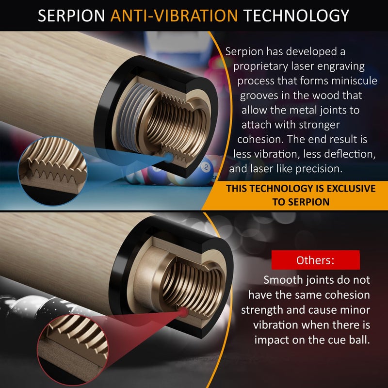 Serpion - Pool Cue Stick 100% Canadian Maple Wood. Professional Billiard Pool Cue Stick with Hard Case and Joint Protectors - Image 3