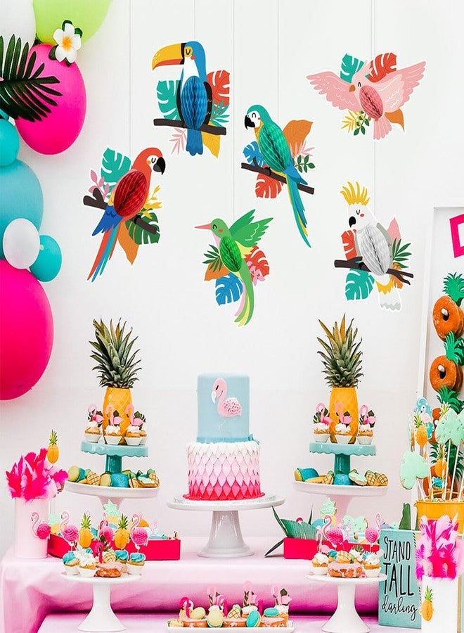AnnoDeel Tropical Birds Honeycomb Cutouts, 6 Pcs Hawaiian Tropical Luau Party Decorations Summer Parrot Honeycomb Cutouts for Tiki Bar Home Classroom Supplies - Image 3