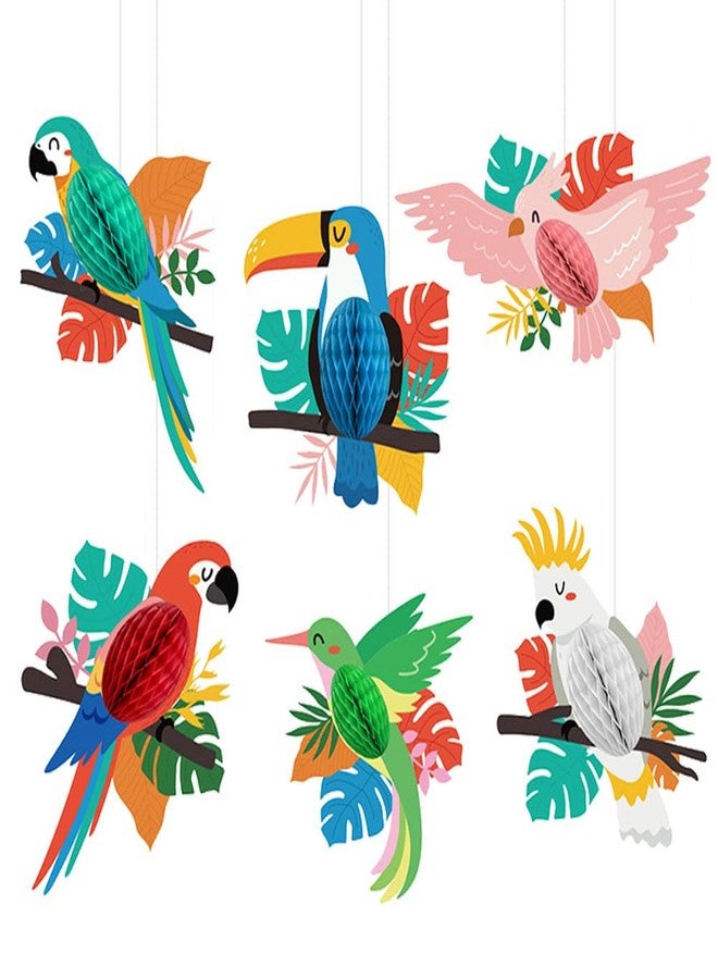 AnnoDeel Tropical Birds Honeycomb Cutouts, 6 Pcs Hawaiian Tropical Luau Party Decorations Summer Parrot Honeycomb Cutouts for Tiki Bar Home Classroom Supplies - Image 1