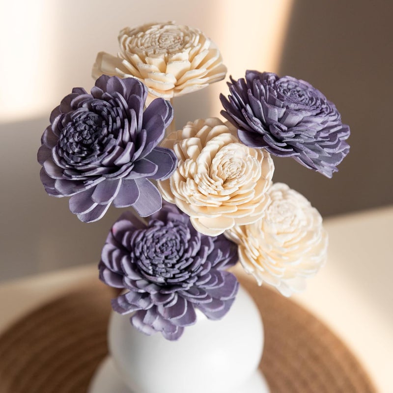 Flowers and Fillers Flowers and Fillers Lavender and White Sola Flower Sticks 10 Sticks Natural Dried Flower EcoFriendly Flowers for HomeOfficeBedroomTable Decoration and Craft Items Corner Without Vase Pot 