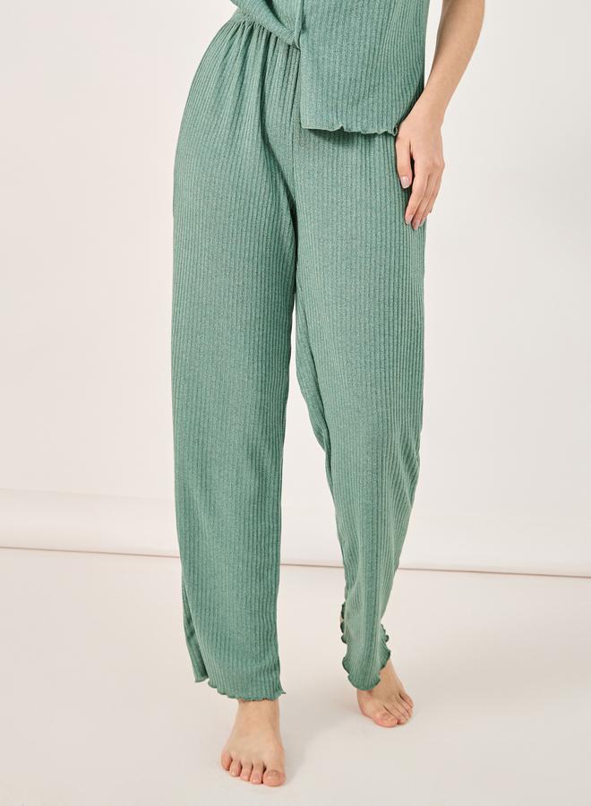Styli Brushed Rib Lettuce Edge Shirt and Pyjama Set  - Image 5