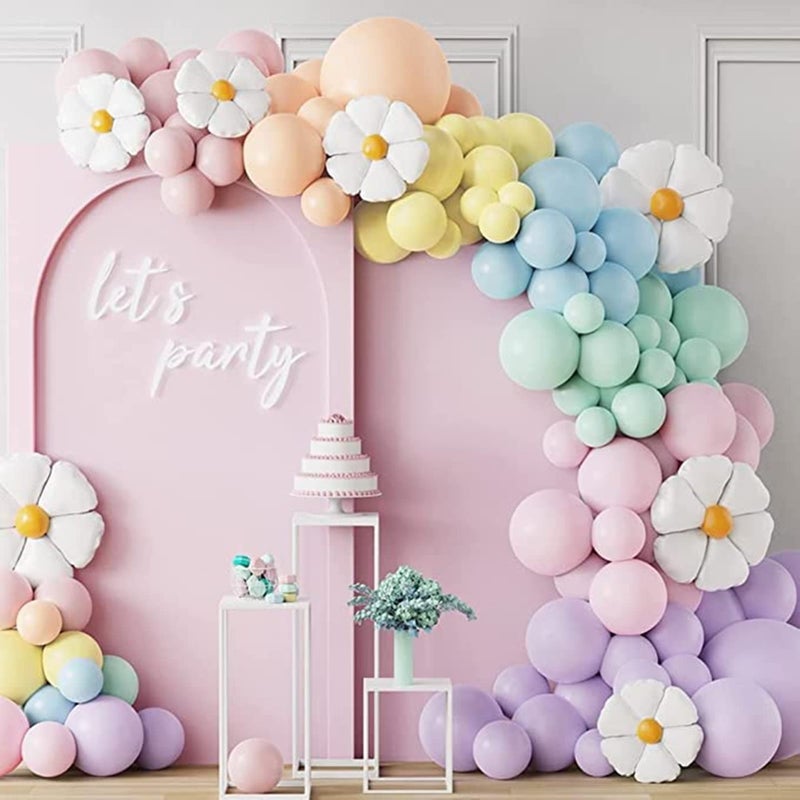 TAME Daisy Balloon Garland Arch Kit Retro Hippie Boho Macaron Pastel Balloons Garland Daisy Flower Balloons for Birthday Wedding Anniversary Party Background Decorations - Image 1