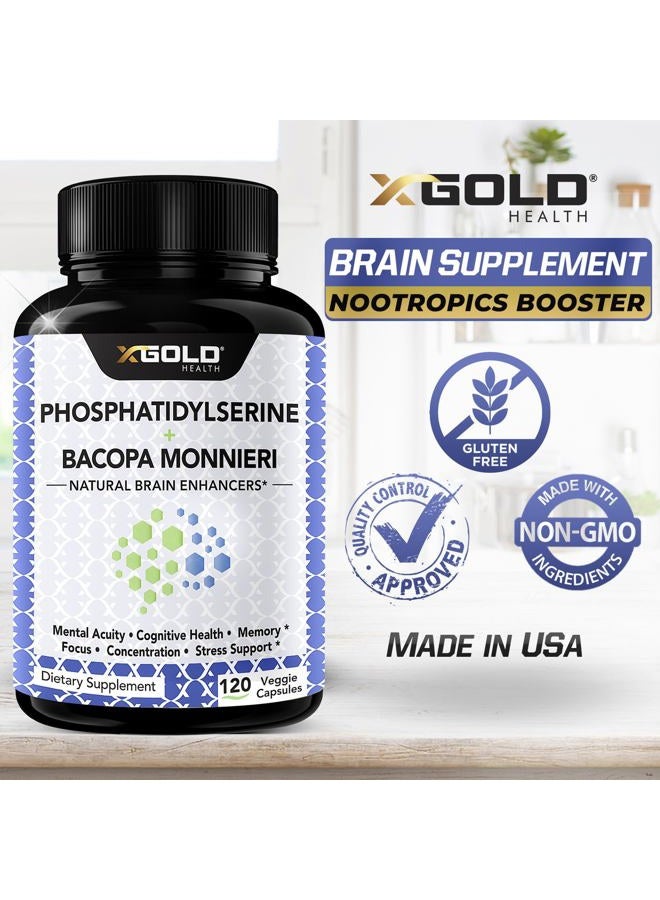 X Gold Health PhosphatidylSerine & Bacopa Monnieri 400 mg 2 in 1 Supplement - Natural Brain Enhancer/Nootropic for Enhanced Focus and Concentration, Memory Support, & Cognitive Function - 120 Vegetarian Capsules - Image 5