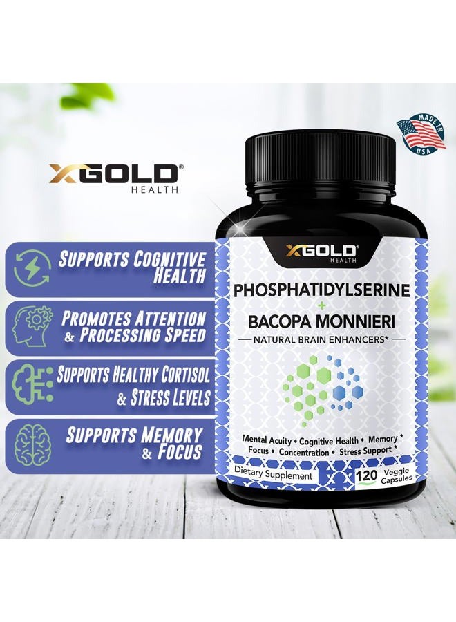 X Gold Health PhosphatidylSerine & Bacopa Monnieri 400 mg 2 in 1 Supplement - Natural Brain Enhancer/Nootropic for Enhanced Focus and Concentration, Memory Support, & Cognitive Function - 120 Vegetarian Capsules - Image 4