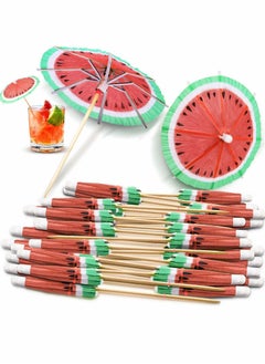 Drink Umbrella Decorative Toothpick, Watermelon Paper Cocktail With Decor for Beverage Cupcake Dessert Decor, Fruit Forks (40 Pcs)