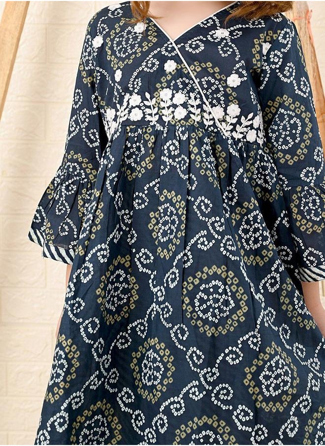 LILPICKS Navy Blue Kurta Set Straight Fit made from Cotton featuring Self Design design and Round Neck neckline - Perfect for Festive!  - Image 2