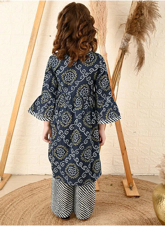 LILPICKS Navy Blue Kurta Set Straight Fit made from Cotton featuring Self Design design and Round Neck neckline - Perfect for Festive!