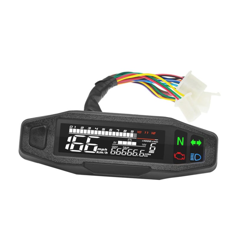 Universal Motorcycle LCD Speedometer and Digital Tachometer Gauge with Fuel, Mileage, Gear Indicator for Dirt Bikes, Atvs, and Motorcycles - Image 1