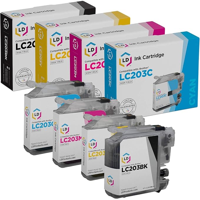 LD Products Compatible Ink Cartridge Replacement for LC203 High Yield (Black, Cyan, Magenta, Yellow, 4-Pack)