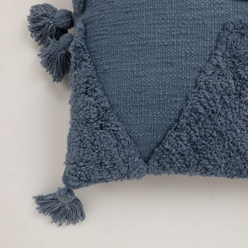 pepme pepme Tufted Cushion Cover Tassles top Bottom Triangles 16x16 Blue  - Image 3