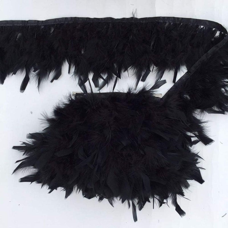 Sowder Turkey Feathers Trim Fringe for Party Wedding Dress Sewing Crafts Costumes Decoration Pack of 2 Yards (Black) - Image 3