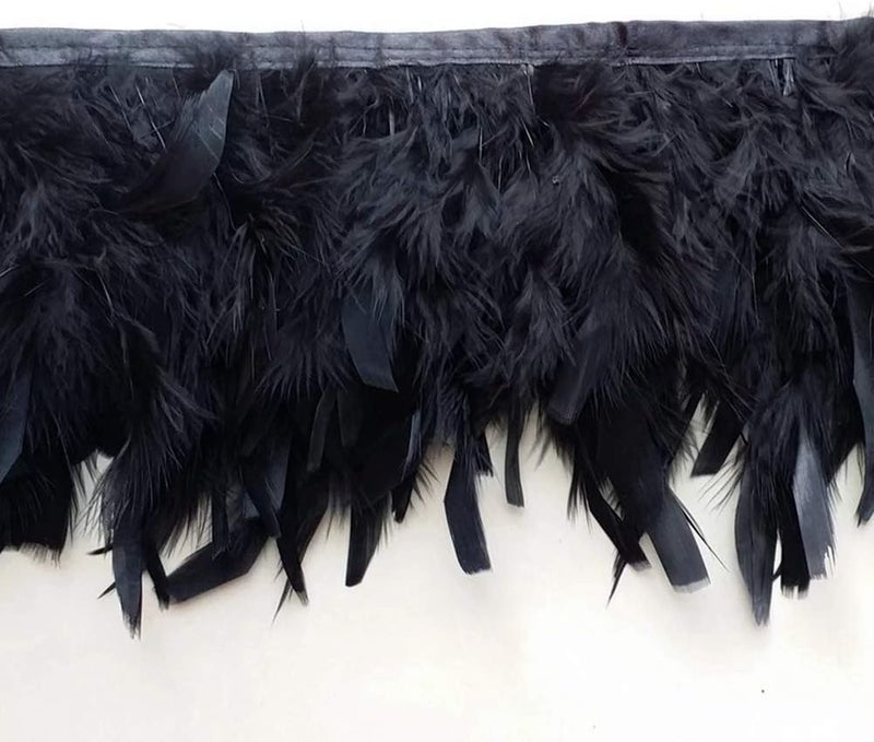Sowder Turkey Feathers Trim Fringe for Party Wedding Dress Sewing Crafts Costumes Decoration Pack of 2 Yards (Black) - Image 1