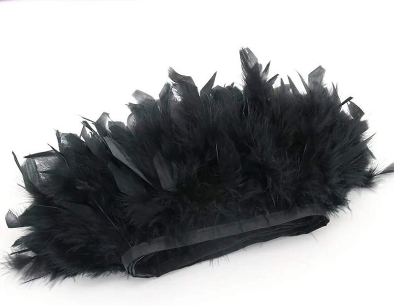 Sowder Turkey Feathers Trim Fringe for Party Wedding Dress Sewing Crafts Costumes Decoration Pack of 2 Yards (Black) - Image 2