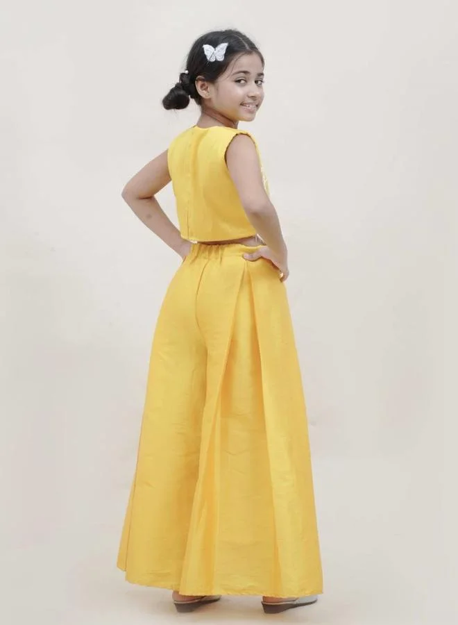 Maithili Maithili Embellished Faux Feather Trim Crop Top and Palazzo Set