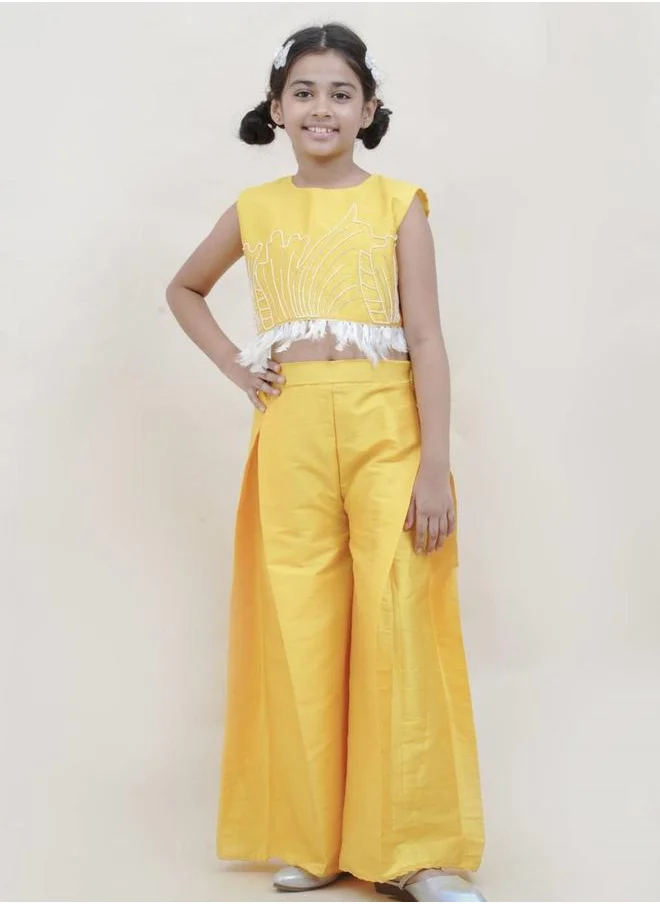 مايثيلي Maithili Embellished Faux Feather Trim Crop Top and Palazzo Set