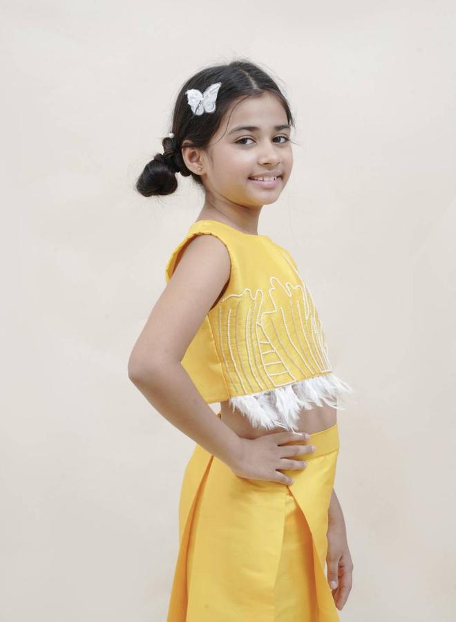 Maithili Maithili Embellished Faux Feather Trim Crop Top and Palazzo Set  - Image 3