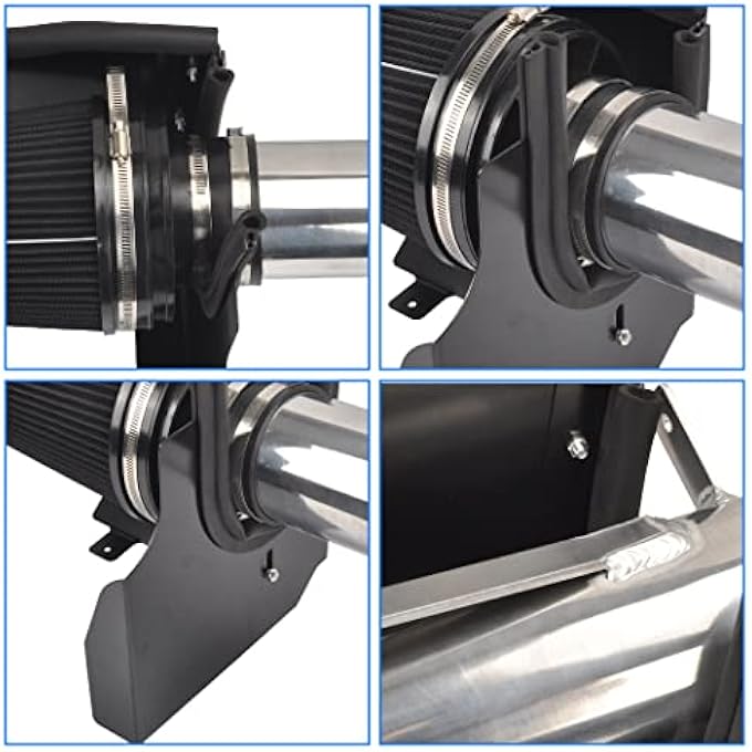 ريحني نظام سحب الهواء البارد بأربع وحدات درع حراري متوافق مع 19992006 GmcChevy V8 48L53L60L سيلفرادو 150025003500 الفضة السوداء - Image 4