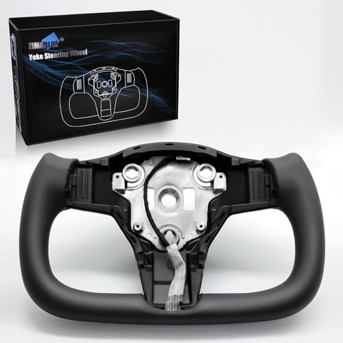ZIMABLUE Yoke Steering Wheel Personalized Yoke Steering Wheel, Nappa Leather without Front Trim for Tesla Model 3 2017-2023, Model Y 2019-2024 With Heating Function - Image 1