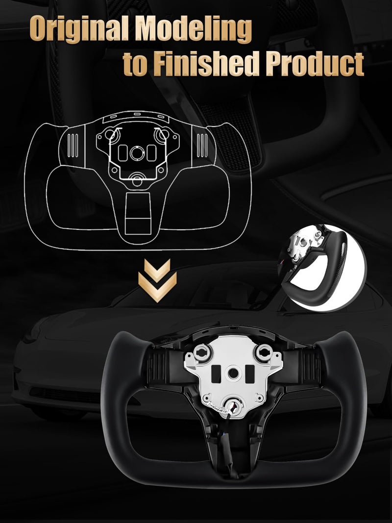 ZIMABLUE Yoke Steering Wheel Personalized Yoke Steering Wheel, Nappa Leather without Front Trim for Tesla Model 3 2017-2023, Model Y 2019-2024 With Heating Function - Image 3