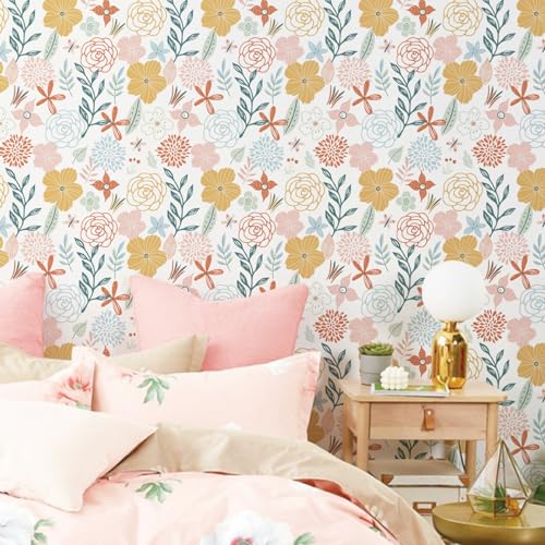 WENMER Floral Peel and Stick Wallpaper 17.71”×118”Boho Floral Wallpaper Pink Floral Contact Paper Self Adhesive Removable Wallpaper for Bathroom Cabinet Decorative - Image 2