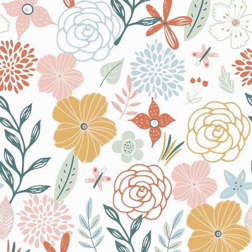 WENMER Floral Peel and Stick Wallpaper 17.71”×118”Boho Floral Wallpaper Pink Floral Contact Paper Self Adhesive Removable Wallpaper for Bathroom Cabinet Decorative - Image 1
