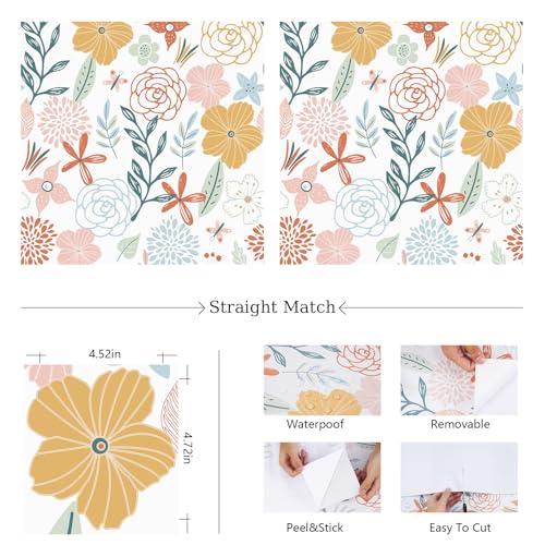 WENMER Floral Peel and Stick Wallpaper 17.71”×118”Boho Floral Wallpaper Pink Floral Contact Paper Self Adhesive Removable Wallpaper for Bathroom Cabinet Decorative - Image 5