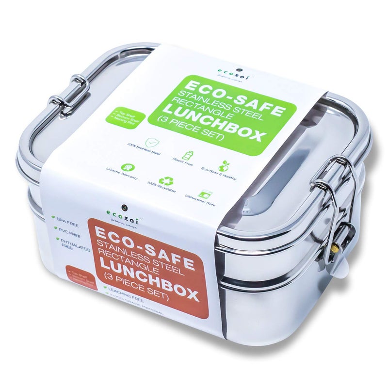ecozoi Stainless Steel Bento Lunch Box 2Tier 60 Oz with Bonus Lunch Pod  Leak Proof Top Tier Redesigned Silicone Seal  Eco Friendly Reusable Metal Food Storage Container for School and Work - Image 3