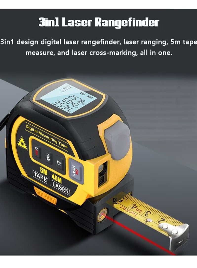 3in1 Laser Rangefinder 5m Tape Measure Ruler LCD Display with Backlight Distance Meter Building Measurement Device Area Volumes Surveying Equipment  - Image 2