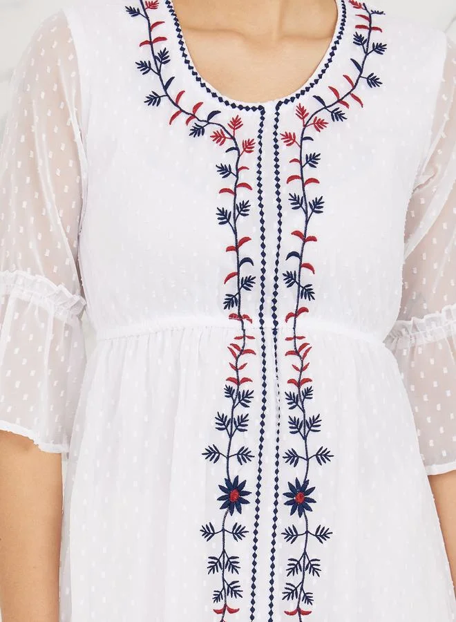 Styli Embroidered Swiss Dot Dress