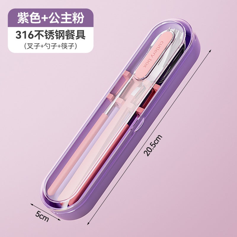 316L Stainless Steel Portable Tableware Three-Piece Set Outdoor Travel Student Tableware Spoon Fork Chopsticks Tableware Set - Image 1