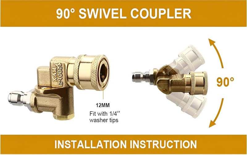 FT Tools فوهة بزاوية 90 درجة ثقيلة الوزن/موصل دوار، موصل سريع التحرير قابل للتعديل بزاوية متعددة (QRC) لغسالات الضغط وغسالات السيارات. (1/4 بوصة توصيل سريع، 4500 PSI) - Image 3