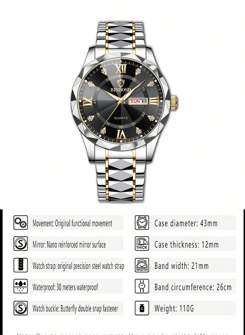 بينبوند ساعات رجالية كوارتز ساعة أفضل ماركة فاخرة موضة مقاومة للماء أسبوع تاريخ ساعة رياضية رجالية ساعة يد رجالية من الفولاذ المقاوم للصدأ - Image 4